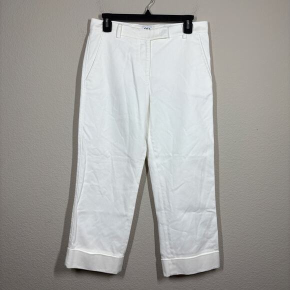 QL2 Quelledue Womens 42/6 US Maura Straight Cropped Cuffed Pants White Denim - Picture 1 of 9